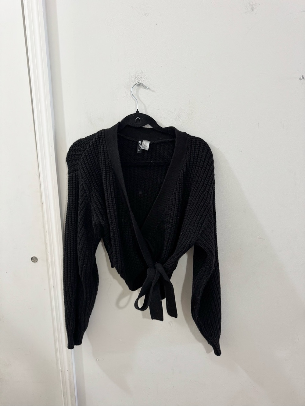 H&M Black Knit Wrap Tie-Front Women's Sweater, size XS